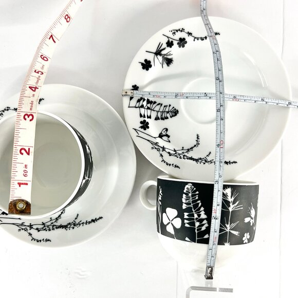 Franconia-Krautheim Candlelight 4 Pce Flat Porcelain Cup Saucer Set B/W Floral - Picture 13 of 13